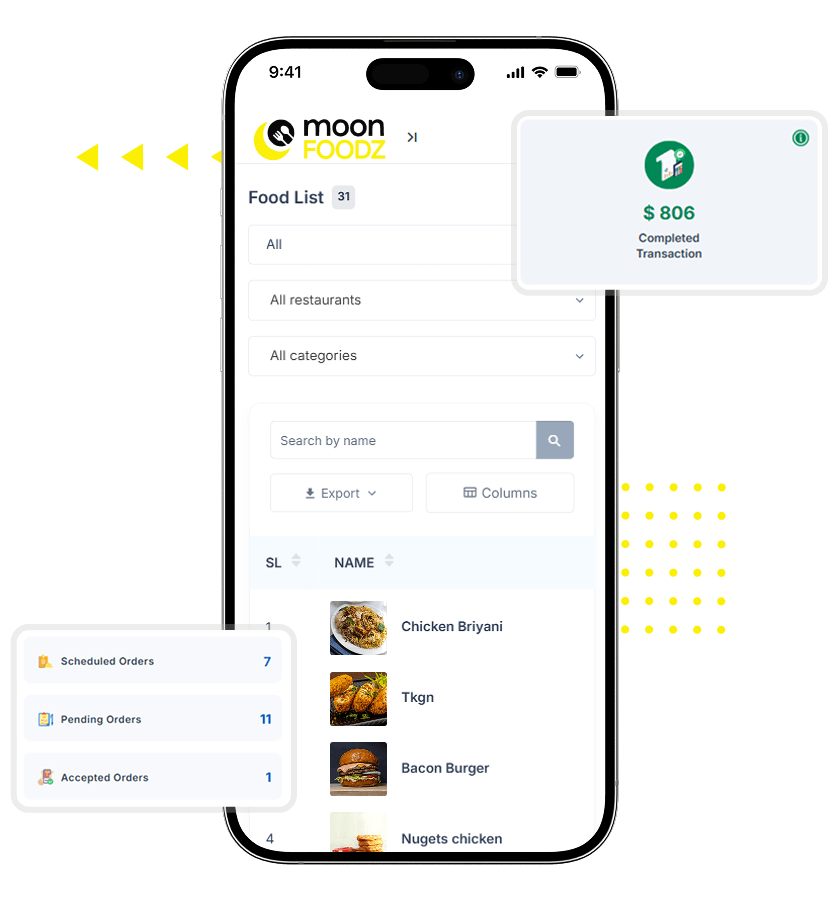 HungerStation clone dashboard and accept or reject order features