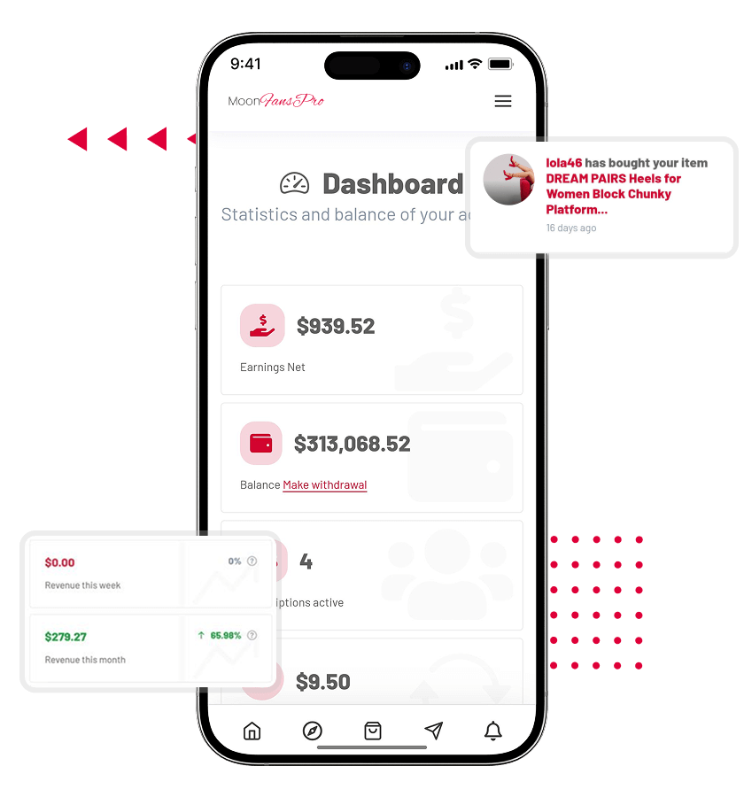 LoyalFans clone detailed dashboard and earning reports features