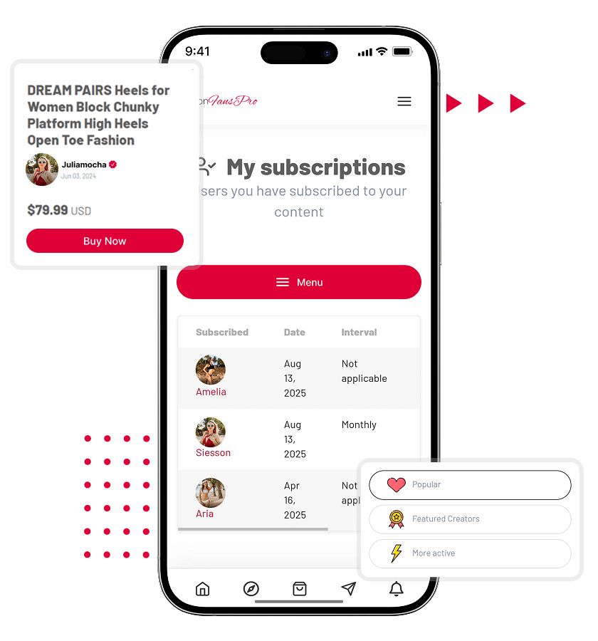LoyalFans clone my subscriptions and shop item overview features