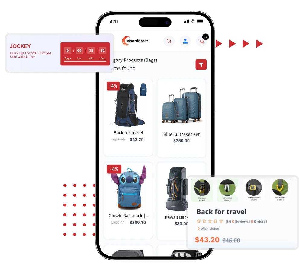 Multi Vendor Marketplace Script offer countdown, product listings and product overview features