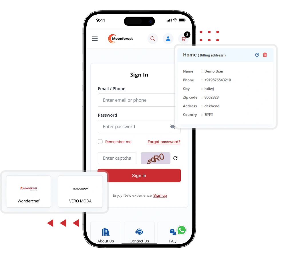 Multi Vendor Marketplace Script seamless login, top brands filters, and multiple address features