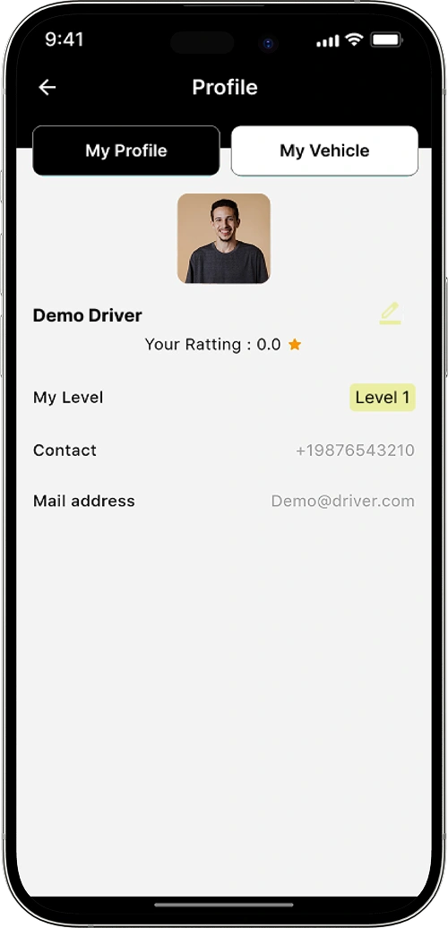 Ola clone driver profile screen