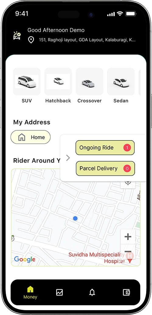 Ola clone homepage screen