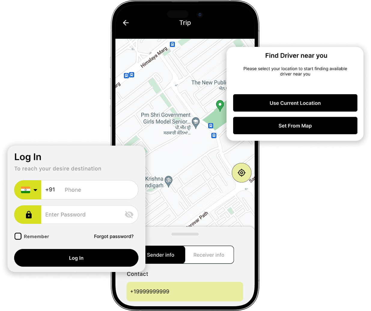 Ola clone smooth login and find driver near you screen