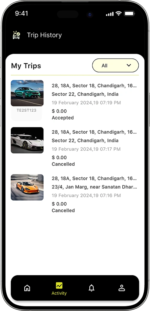 Ola clone trip history screen
