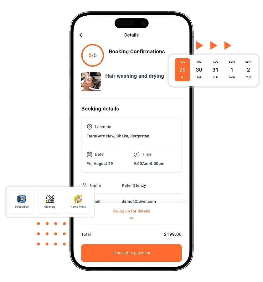 On-demand service marketplace script select date of appointment, and confirm payment features