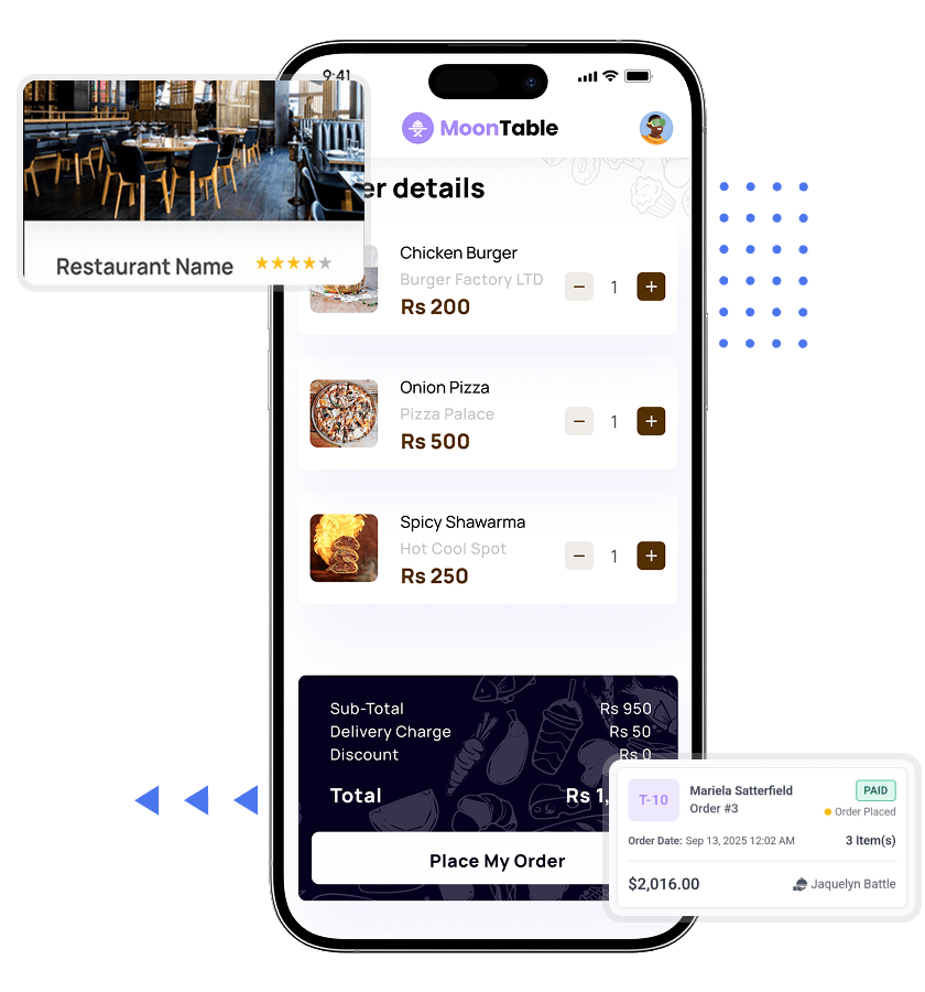 OpenTable clone restaurant details, order details, and booked order confirmation features