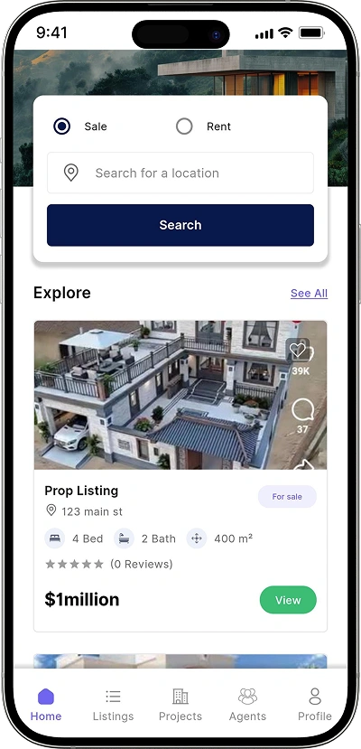 Property listing script homepage screen