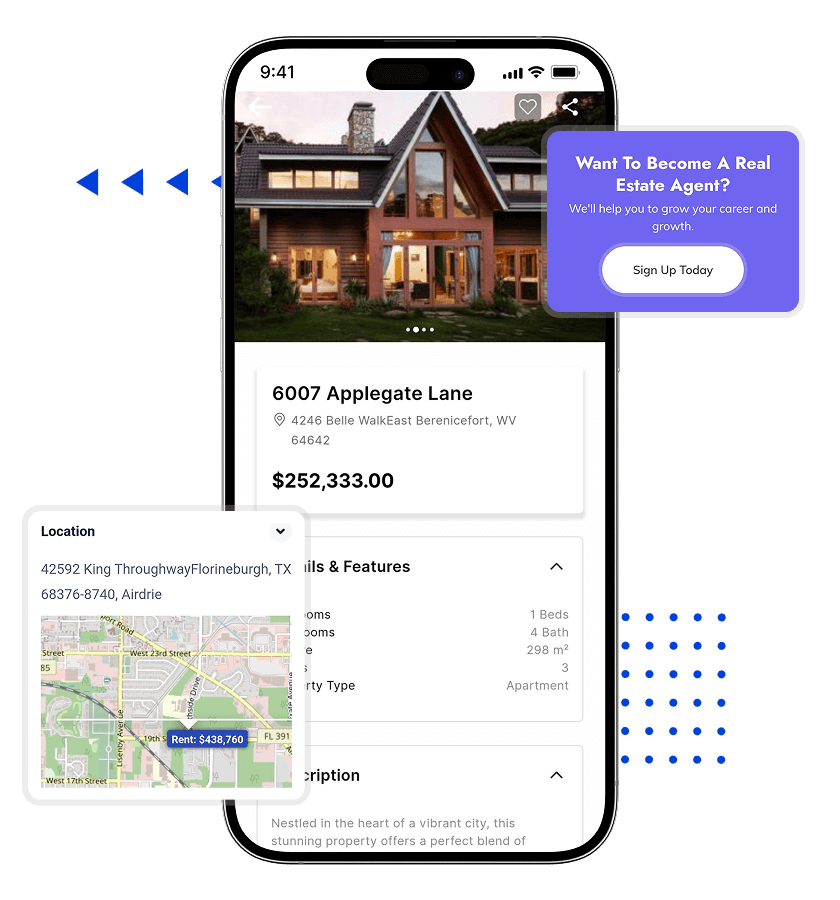 Property listing script listed property details, location tracing with map-view and become an agent features