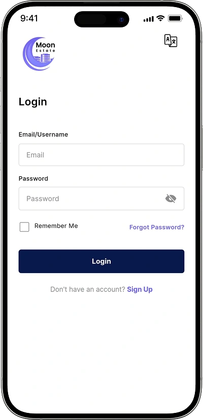 Property listing script login screen
