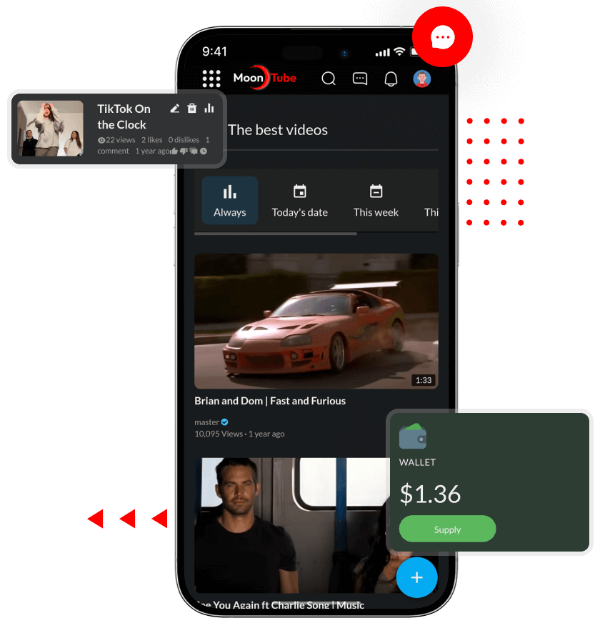 Video streaming script trending videos feed, video management, and in-app features