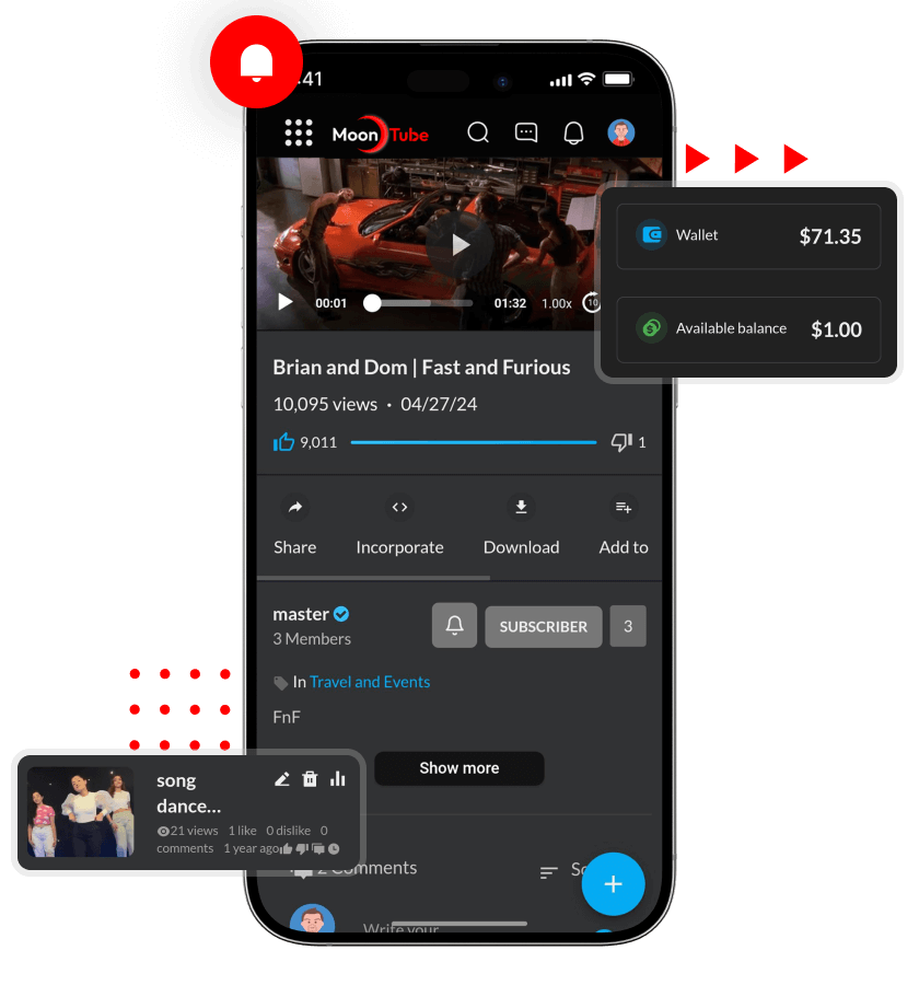 Video streaming script video playback, interactions and channel subscription features