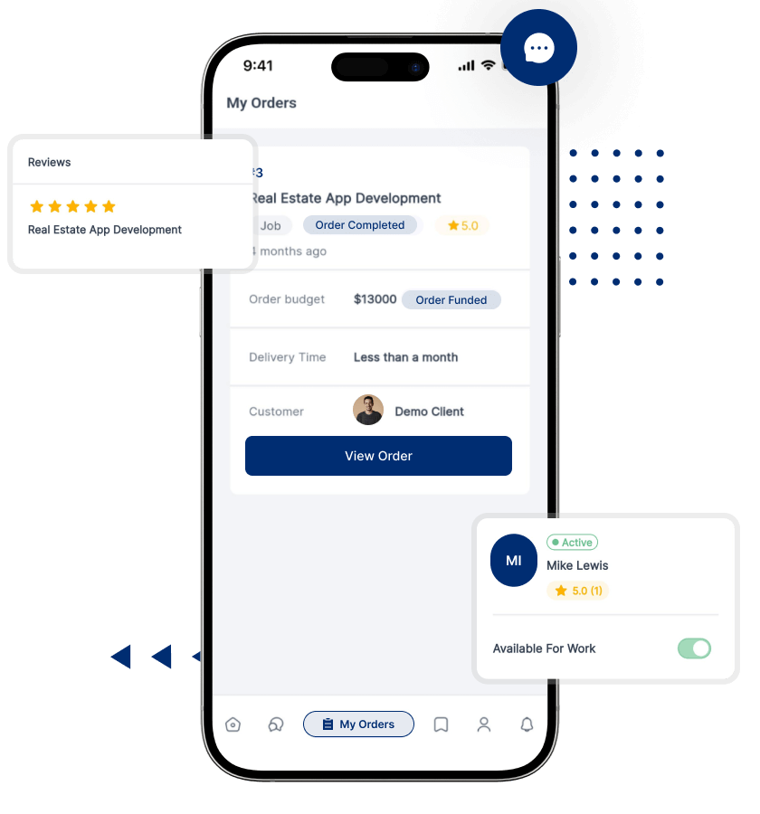 Workana clone order history and rating features