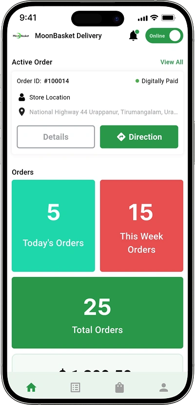 delivery partner dashboard screen