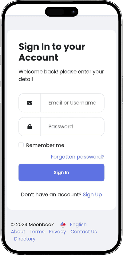 social media script login screen with username, password and create account