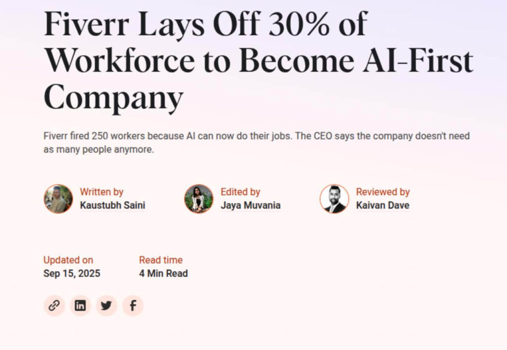 Fiverr Layoff thirty percent of workforce to become AI-first company