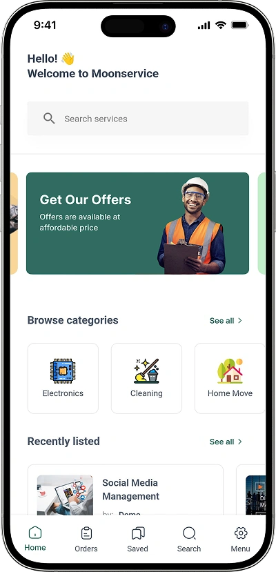 Helpling clone homepage screen