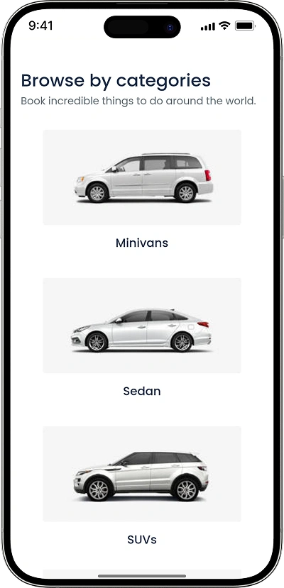 Hertz clone browse cars for rental by categories screen