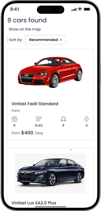 Hertz clone search result listings screen