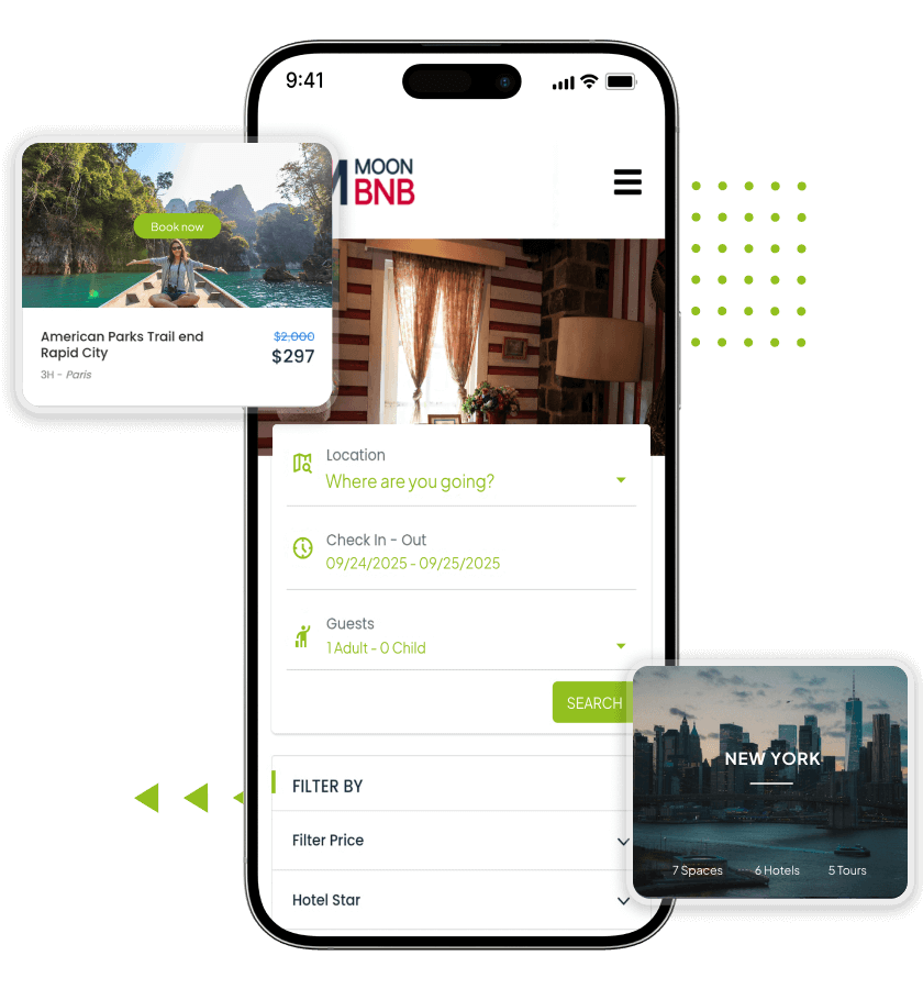 Homestay clone easy search with filters, location wise search and listing overview features
