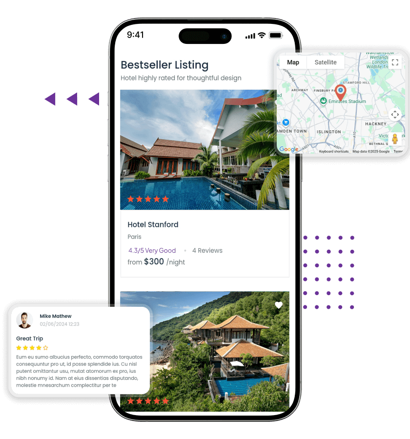 HotelTonight clone bestseller listings, review, and in-app navigation features
