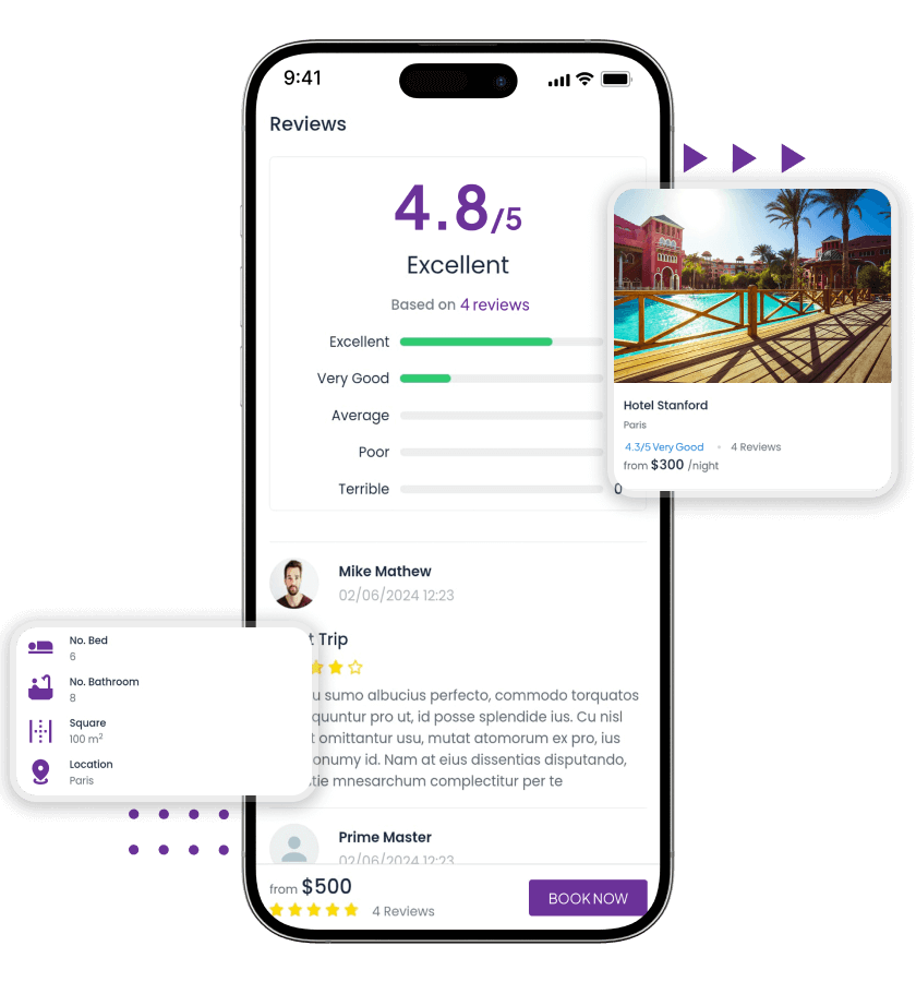 HotelTonight clone detailed hotel listing with price and images, and rating features