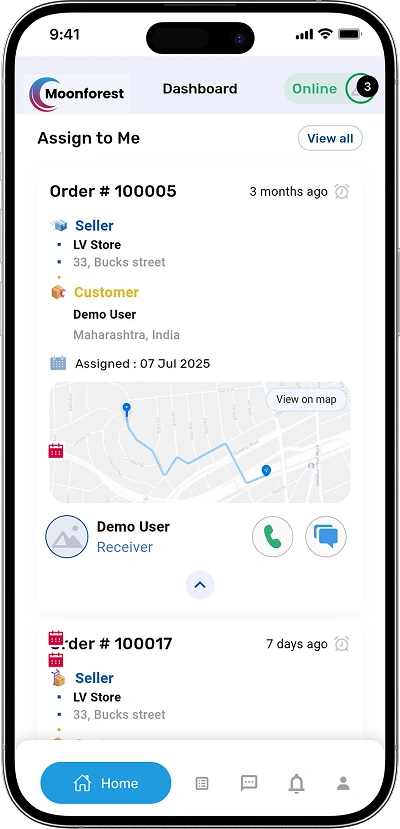 Lazada clone delivery driver dashboard screen