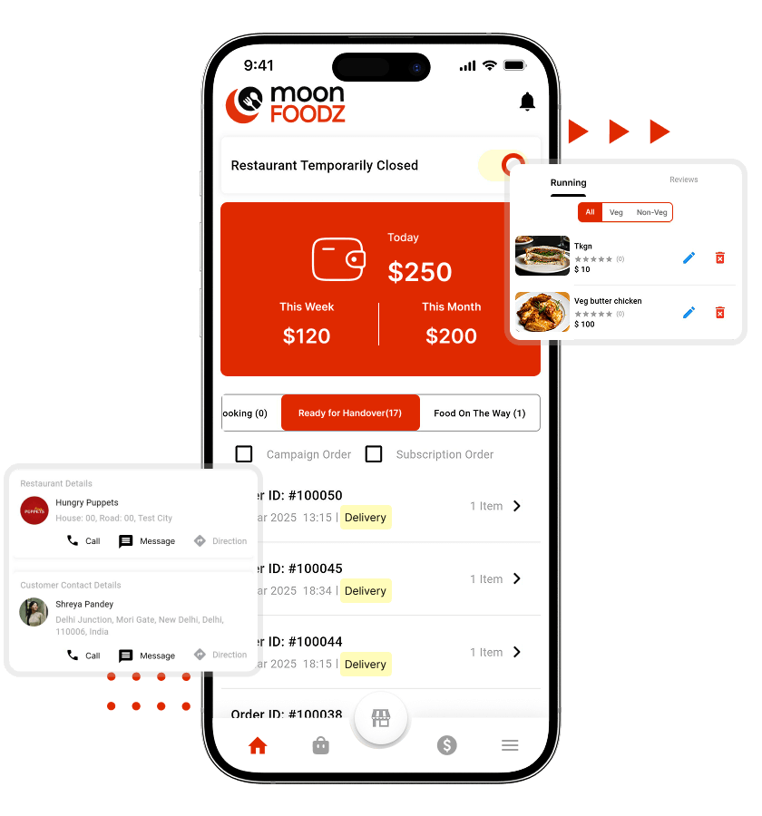 Multi restaurant delivery software order details, in-app wallet, order management features