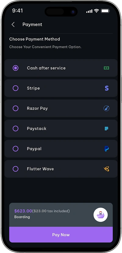 Rover clone choose payment method screen