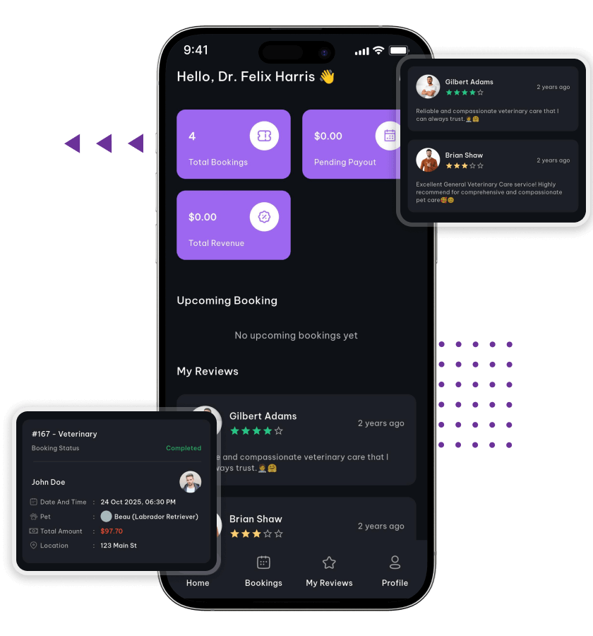 Rover clone received reviews, and upcoming appointment features