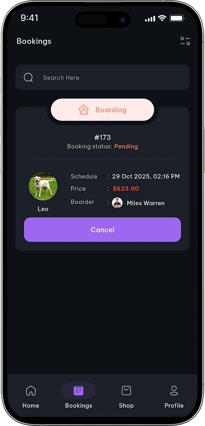 Rover clone scheduled booking screen