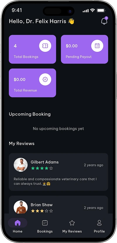 Rover clone service provider app home screen