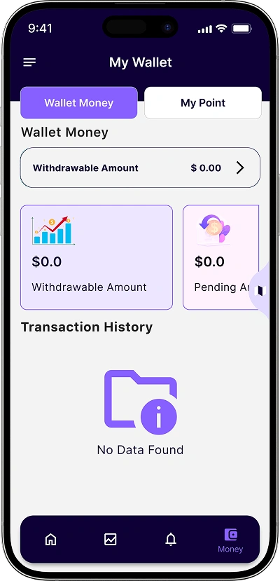 White label taxi app in-built wallet screen