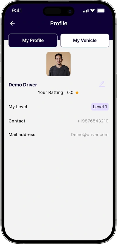 white label taxi app driver profile screen