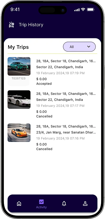 white label taxi app driver trip record screen
