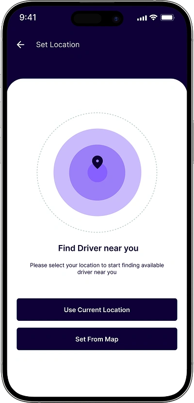 white label taxi app find driver near you screen