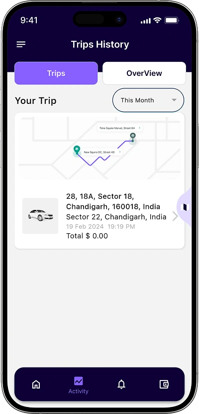 white label taxi app trips history screen