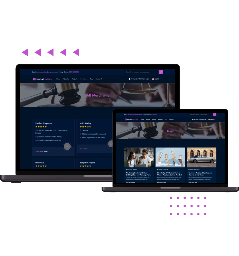 Auction script registered merchants with ratings and blogs features