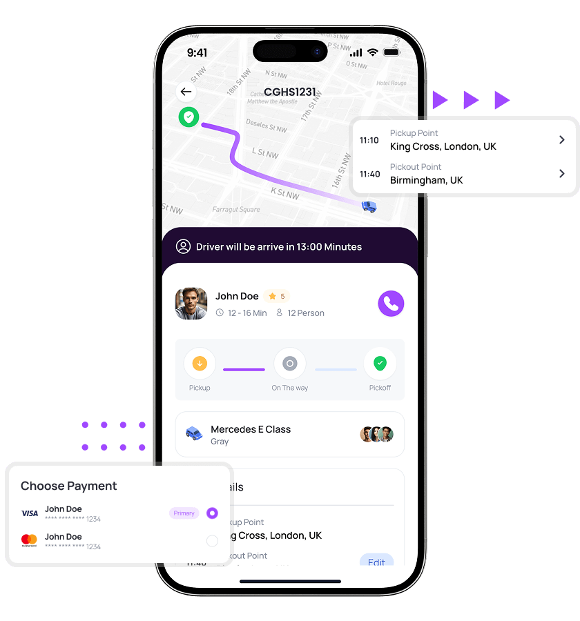 Carpooling script pickup and drop point, driver overview, and multi payment gateway features