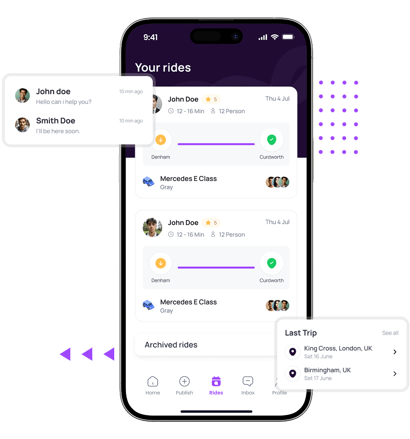 Carpooling script ride history and in-app messaging features