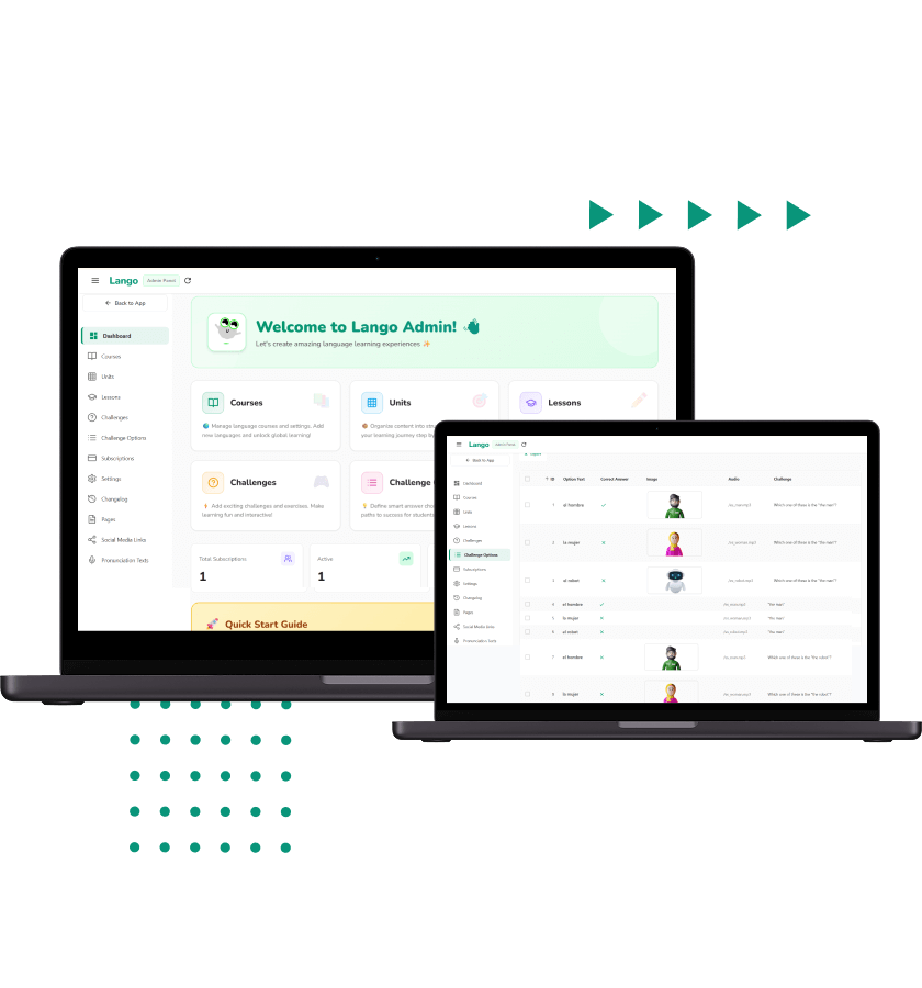 Duolingo clone admin analytical dashboard feature