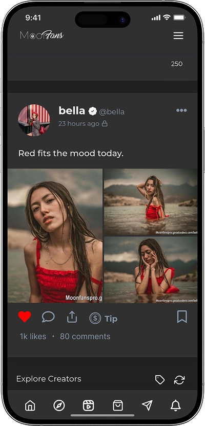 OnlyFans clone creator post with caption and photo screen