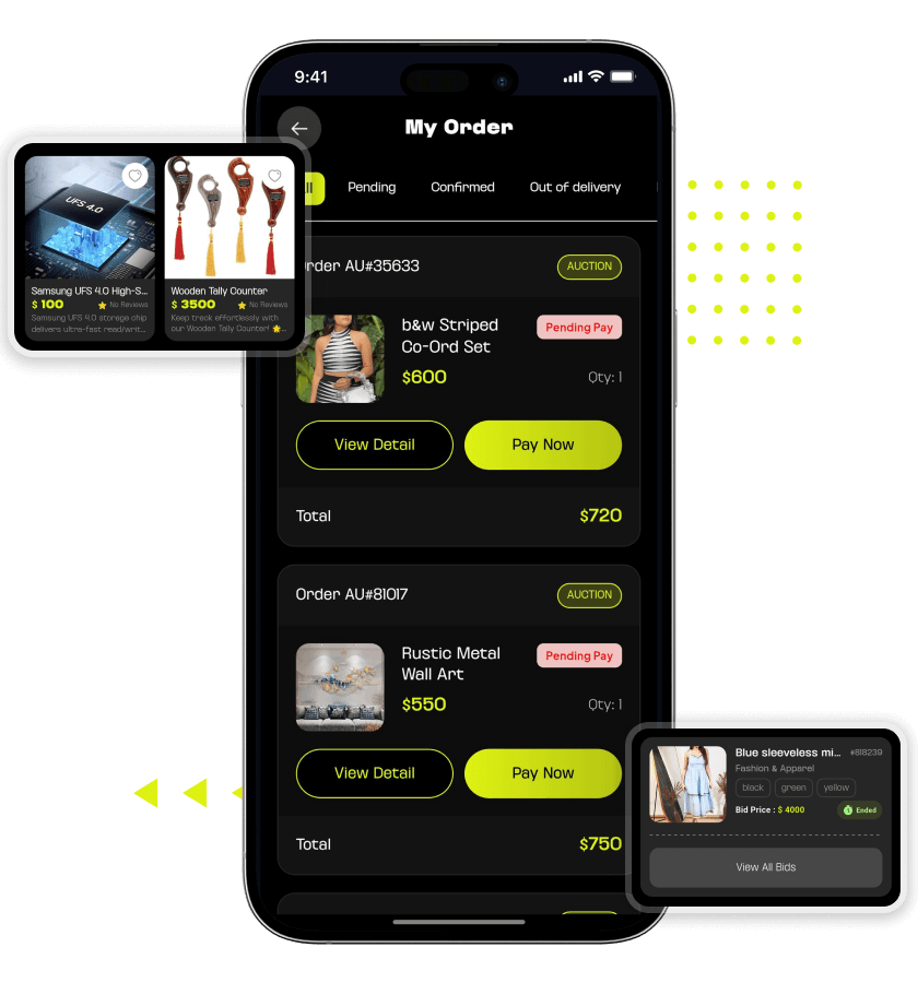 Whatnot clone my orders, live auction, product overview features