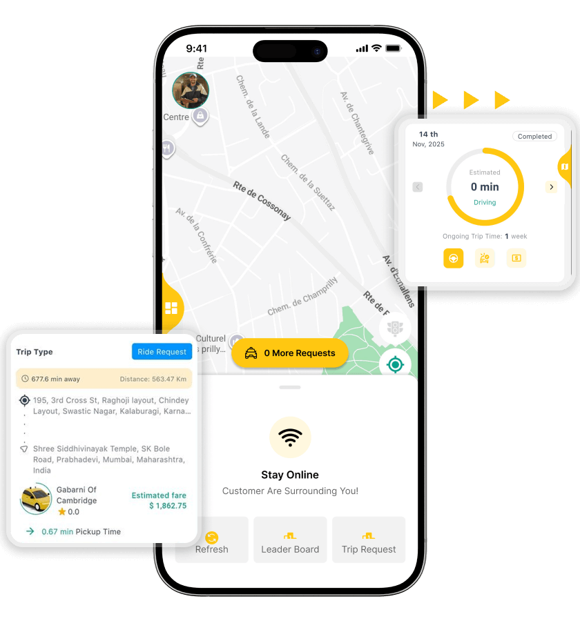 99Taxi clone driver app with live requests and navigation features