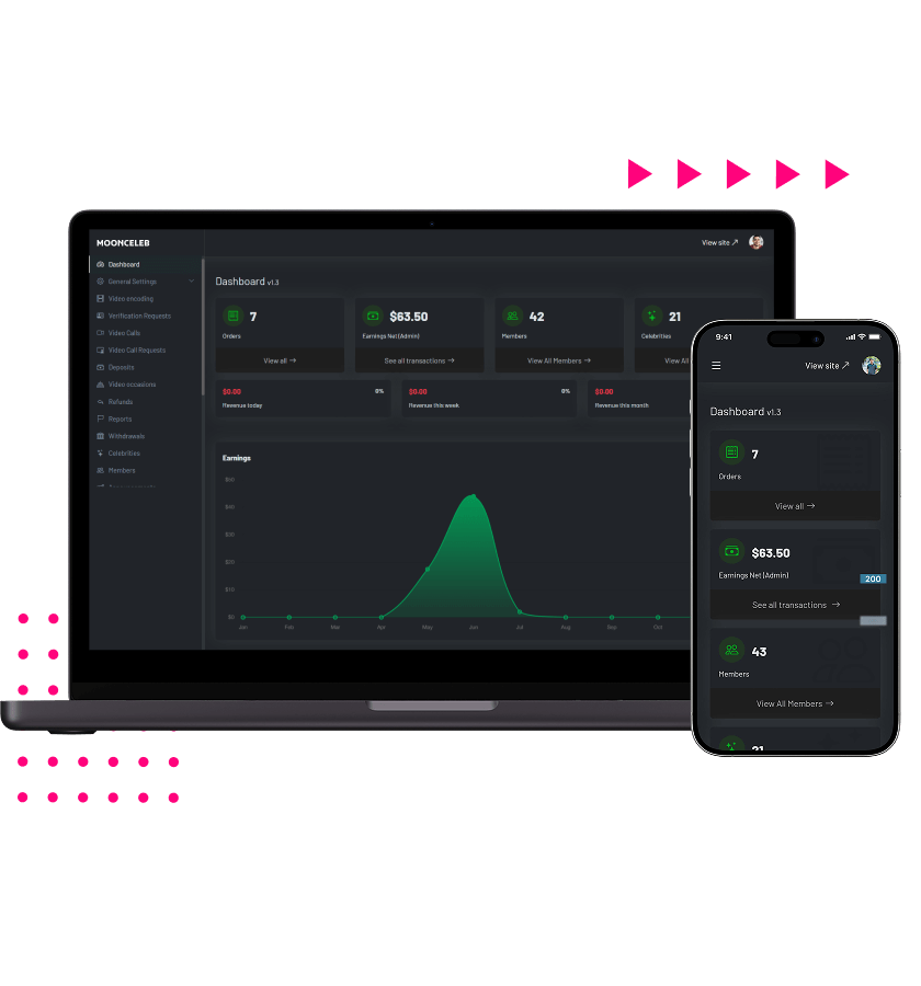 Cameo clone admin dashboard for orders, earnings and member management features