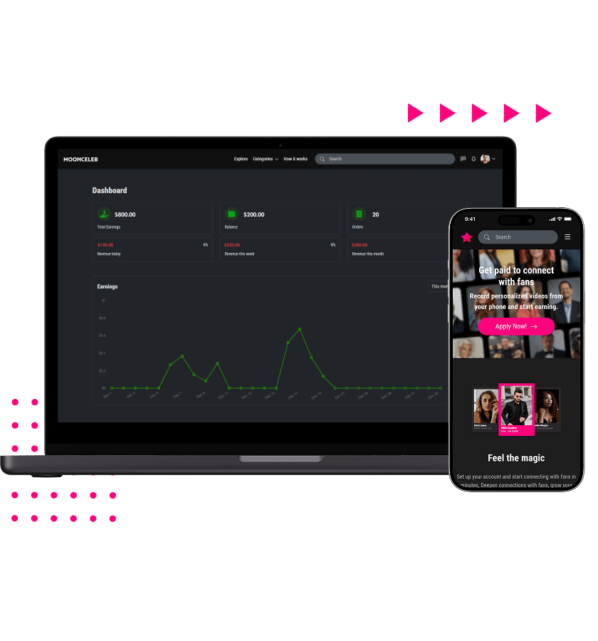Cameo clone creator dashboard with requests, earnings, and availability features