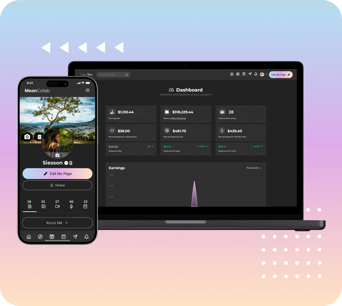 Fanfix clone creator profile and earnings dashboard feature