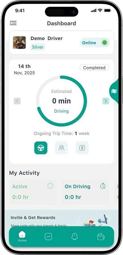 Indriver clone driver dashboard screen