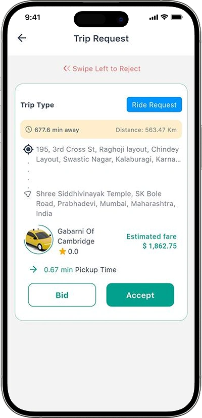 Indriver clone trip request screen
