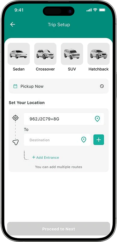 Indriver clone trip set up screen